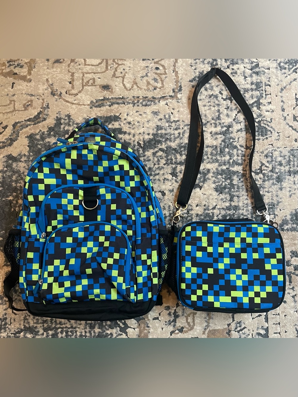 Pottery Barn Teen Neon Pixel Pattern Backpack and Lunchbox